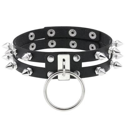 China Fashion punk Ring Leather Collar of new personality original punk rivet fresh two-line collar for sale