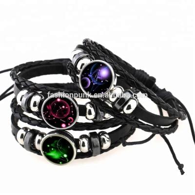 China Newest Style Space Series Metal Gemstone Metal Lucky Bracelet Punk Leather Bracelet Punk Glass Cuff Bracelet for sale