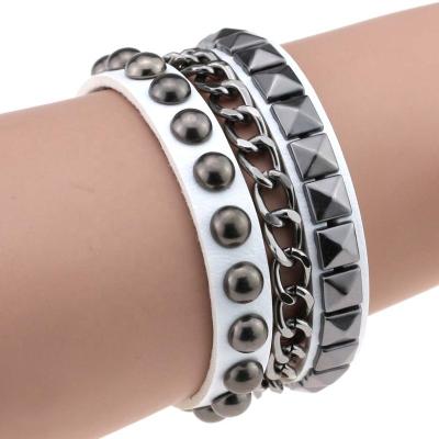 China Punk Rivet Studs PU Wrap Button Snap Bracelet Gothic Punk Leather Bangle Bracelet for sale