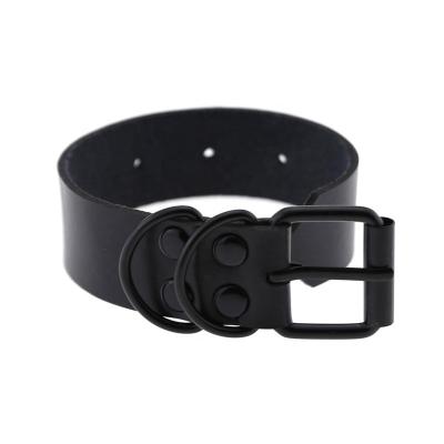 China Simple Wide Leather Bracelet Black Gothic Punk Metal Bangle Unisex Large for sale