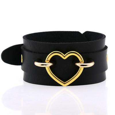 China Sexy Goth Man Woman Bondage Bracelets Double Layer PU Leather Anime Heart Wrist Bangle Loop Punk Goth Man Bondage Bracelets for sale