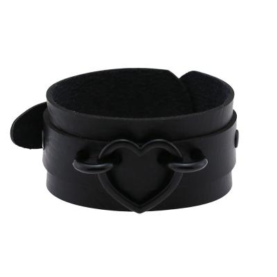 China Double Layer PU Leather Wrist Bangle Anime Black Leather Punk Goth Bondage Sexy Goth Bondage Bracelets for sale