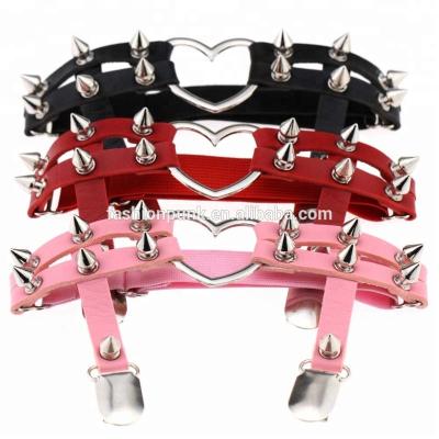 China Sexy Leather Thigh Ring Belt Rivet Heart Ring Garter Belt Elastic Punk Leather Women PU Spikes Leg for sale