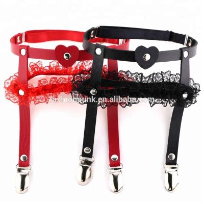 China Gothic Punk Adjustable Elastic Leg Buckle Spike Rivets Stocking Garter Belt Bridal Women Lace Sexy Leather Garter Belt for sale