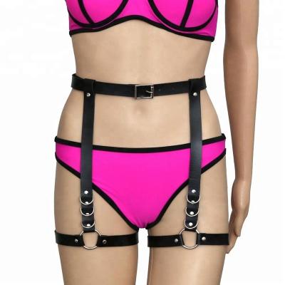 China Sexy Punk Leather Belt Ring Abdominal Bandage Suspender Waist Leg Belt Bondage Bondage Stud Garters Body Chain Women Leather for sale