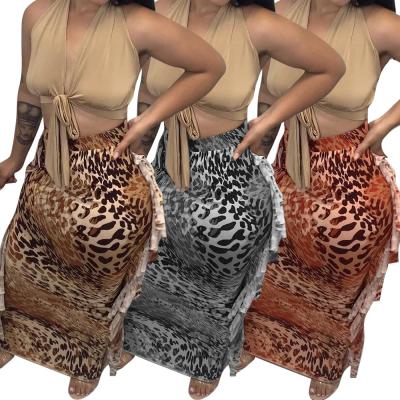 China J&H Popular Viable Leopard Patch Maxi Skirt For Women Pencil Tassels Women Long Maxi Casual Tassels Skirt for sale