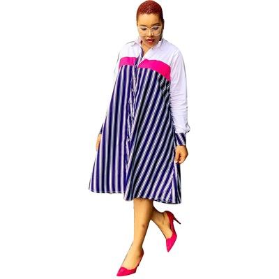 China J&H 2021 new fashion women breathable print stripe shirt dress summer ladies patchwork sleeve casual dress along for sale