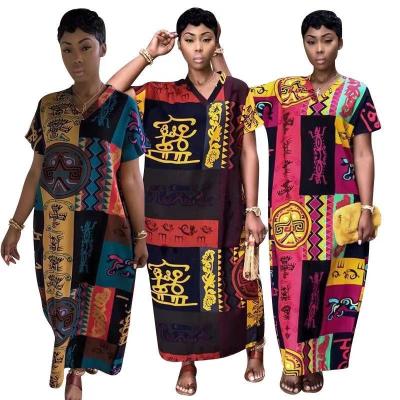 China 2021 News Design Polyester Fiber Vintage Maxi Sleeve Kaftan Pattern Women Dress Africa Clothing for sale