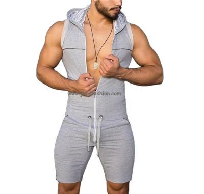 China Anti-Wrinkle J&H Summer Sports Casual Teams Jogger Overalls Shorts Zipper Plus Size Sleeveless Hoodie Overalls Men for sale