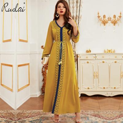 China Ruolai MSDC0007 Daily A-line Women's Women's Dress Dresses Sheath Long Waist Dress With Sash Muslim Dresses for sale