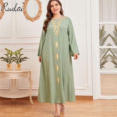 China Ruolai MSDC0008 Bat Print Sleeve Women's A-Line Green Loose Long Dress Plus Size Muslim Women's Clothing Dresses for sale