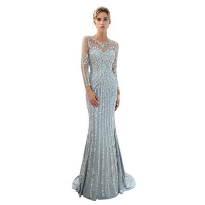 China ME-01 Luxury Long Sleeves Silver Mermaid Anti-Static Beading Evening Dress for sale