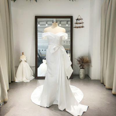 China Breathable Ruolai OWD-H2433 Off The Shoulder Satin Wedding Dresses With Bow Sash Wedding Dress Bridal Gowns Mermaid Bride Dress for sale