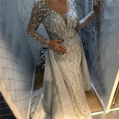 China ASA-0099 Latest Design Luxury Heavy Beading Crystal V Neckline Arabic Muslim Evening Dresses Long Anti-Static Long for sale