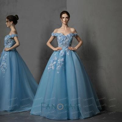 China OEV-L4146 Breathable Off The Shoulder 3D Flowers Dresses Women Party Evening Dresses for sale