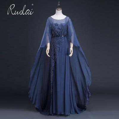 China Ruolai Anti-Static PEV-L3062 Plus Size Arabic Muslim Chiffon Long Sleeve Dress Classic Bell Elegant Evening Dresses for sale