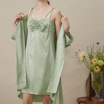 China 2022 Custom Logo Summer Satin Ladies Camis Pajamas Nightgown Sleepwear Home Sleepwear Two Piece Breathable Long Dress Silky Soft QUICK DRY Set for sale