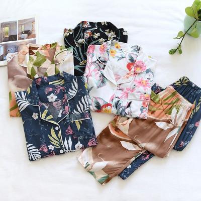 China QUICK DRY Sincerity Customized Cotton Silk Summer Ladies Thin Long Sleeve Pajamas Cardigan Printed Lapel Home Plus Size Home Service Suit for sale