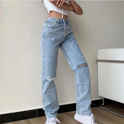 China 2021 New Fashion Hole Denim Casual Pants High Waist Anti-pilling Ripped Jeans For Ladies for sale