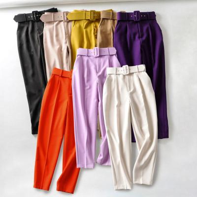 China Anti-pilling 2022 New Arrivals XS-L Solid Loose Cropped Pants For Ladies High Waist Wide Leg Pants With Belt for sale