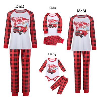 China Sincerity Family Christmas Breathable Pajamas Sets For 2022 New Year Women's Clothing Sleepwear Santa Print White Tops+Red Plaid Pants for sale