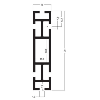 China Z160 70x16MM Beam Extrusion,6 groove 4.3MM ,Aluminum equipmen suit for tension lock en venta