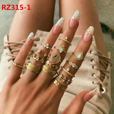 China Eco-friendly Material Geometric Rings Shining Antiques For Women's Fashion Crystal Personality Jewelry Ins Hot Finger Boho/Hippie Rings Set for sale