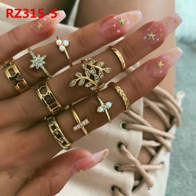 China Antique Material Women's Crystal Personality Jewelry Ins Hot Shiny Finger Rings Eco-friendly Geometric Boho Fashion/Hippie Rings Set for sale