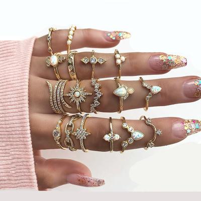 China Hot Selling Bohemian Ring Sets Fashion Gold Finger Rings 17 Pieces BOHEMIA Set Women Jewelry for sale