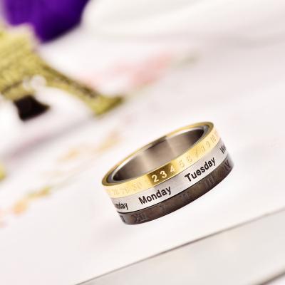 China Factory Direct Selling High Quality Fashion Stainless Steel Rings Time Calendar Rings Women Jewelry Rotating Rings For Teen Students Rotat for sale