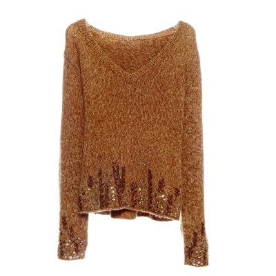 China Anti-wrinkle 70% wool 30% cashmere Knitted beading autumn and winter women's fashion embroidered casual sweater top for sale