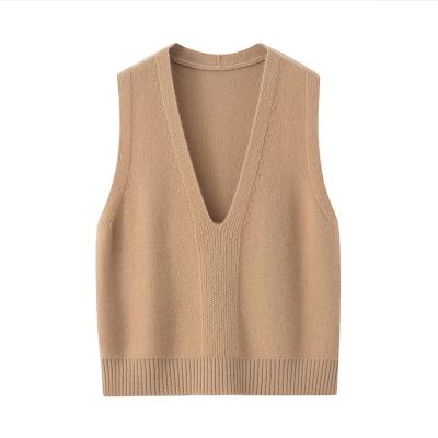 China Anti-Wrinkle Women Knit Sweater Vest Women Crop Sweater Vests V-Neck Sleeveless Sweater Knitwear Tops OEM Service for sale