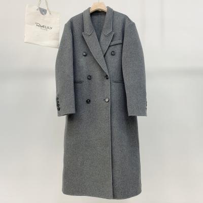 China Korean version of new breathable cashmere winter cashmere double-sided female lapel coat gray woolen brace coat OEM service breathable customerized Korean version for sale