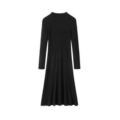 China Anti-Static Cashmere Women's 100% Knitted Pleated Fit And Flare Long Sleeve Sweater Dress OEM Service for sale