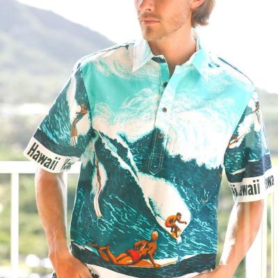 China 2022 Anti-Shrink New In Big Wave Button Down Hawaiian Cotton Resort Sweater Mens Short Sleeve Shirt for sale