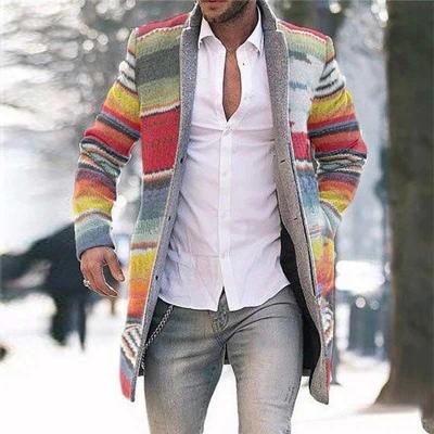 China 2022 Winter Breathable Plus Size Mid Length Colorful Cardigan Striped Printed Anorak Men for sale