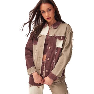 China 2021 Hot Sale QUICK DRY Women Fashion Patchwork Denim Coat Lady Ripped Jeans Parachute Jacket for sale