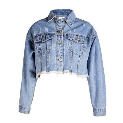 China 2021 Custom Made Logo Sustainable Cotton 100% Winter Denim Jacket Light Blue Ladies Jacket For Woman for sale