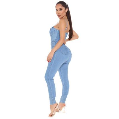 China Amazon 2022 Breathable New Plus Size Casual Elastic Skinny Denim Overalls For Ladies for sale