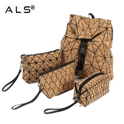 China Eco-Friendly Fashion Anti-theft Natural Geometric Natural Cork Bag Eco-Friendly Women Wooden Backpack for sale