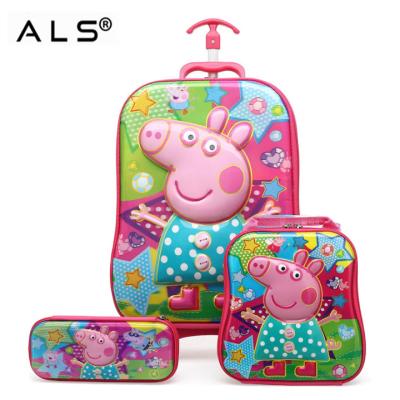 China Cute Design Trolley Pig School Bag Baby Moving School Bag For Boys And Girls Trolley 3 Set School Bag for sale