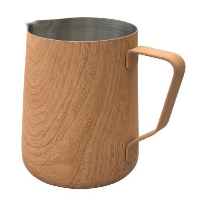 China Sustainable 304 Stainless Steel Grain Color Wooden Milk Jug Milk Frothing Pitcher for sale