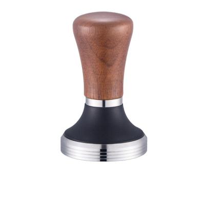 China Sustainable Logo 51mm Handle Freestanding Espresso Stainless Steel Custom Wooden Coffee Tamper 58mm for sale