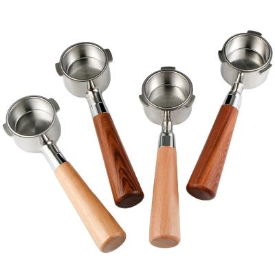 China Minimalist 2 Blades Handle Espresso Coffee Bottomless Wooden Portafilter Bartender Tool 51mm for sale