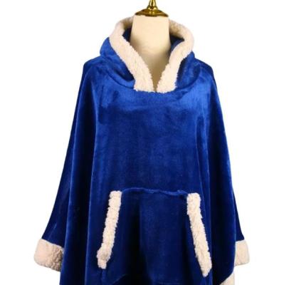 China Wholesale wearable navy blue winter flannel sherpa blanket hoodie blanket for women for sale