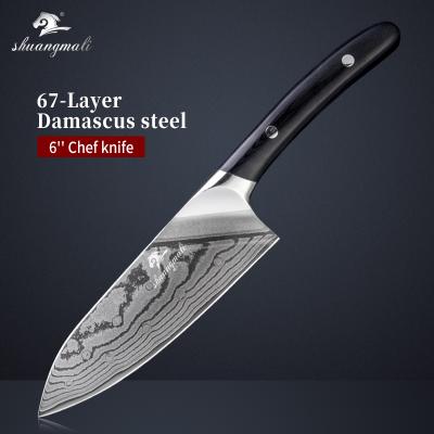 China Viable Newcomer 6Inch 10 Cr15CoMov Damascus Chef's Knife With Black Group Of Ten Handle for sale