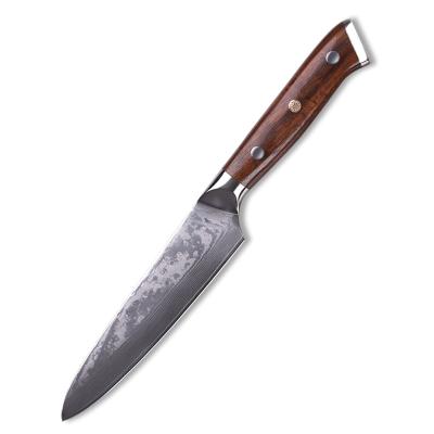 China Viable Hot Sales Wood Handle 5 Inch Damascus Steel Paring Steak Knife for sale