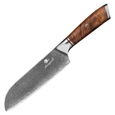 China Sharp VG10 Stainless Steel 7inch Kitchen 67 Layer Damascus Knife Viable Japanese Santoku Knife With Wood Handle for sale