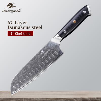 China Durable 67Layer 10Cr15CoMov Core Damascus Steel Santoku Knife for sale