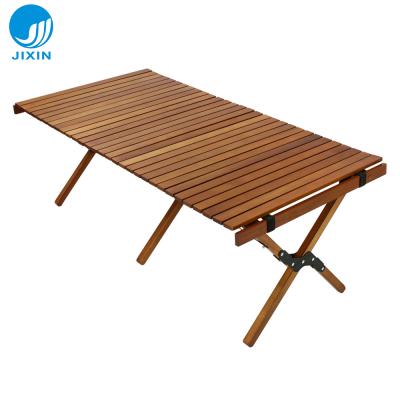 China Durable 2022 Patio Garden Outdoor Easily Taken Camping Raising Beech Wood Folding Dining Table Furniture for sale